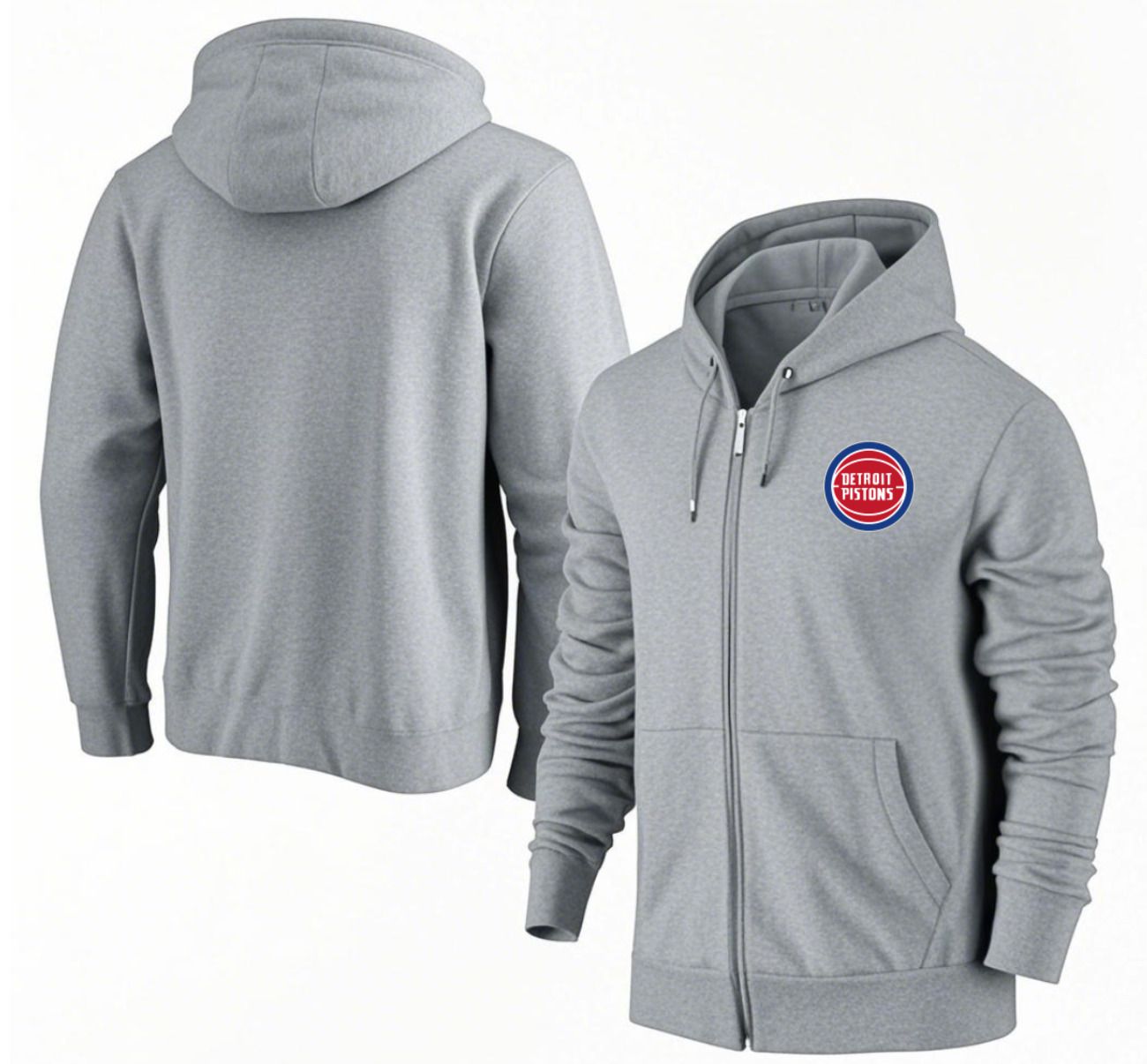 Men Detroit Pistons Grey Zipper hoodie 2025 NBA Jersey style 1